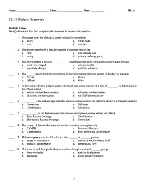 Dialysis Homework Quiz