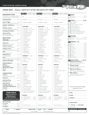 Pita Pit Menu Order Form