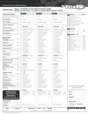 Pita Pit Menu Order Form