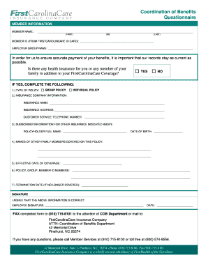 Coordination of Benefits Questionnaire