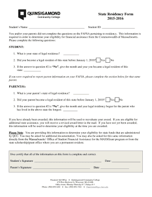 Massachusetts State Residency Form