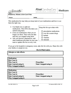 Personal Medication List Form