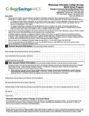 Mississippi Affordable College Savings Change of Account Owner/Beneficiary Form