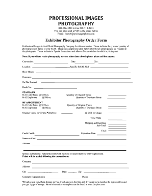 Exhibitor Photography Order Form