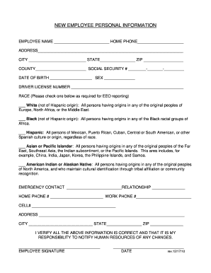 New Employee Personal Information Form