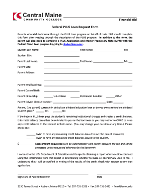 Federal PLUS Loan Request Form