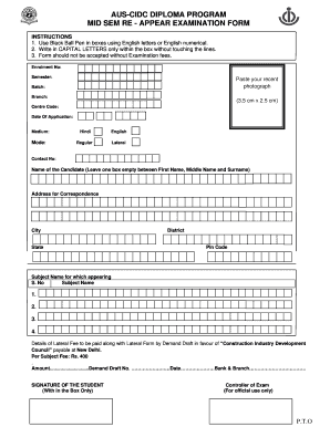 AUS-CIDC Diploma Mid Semester Exam Form
