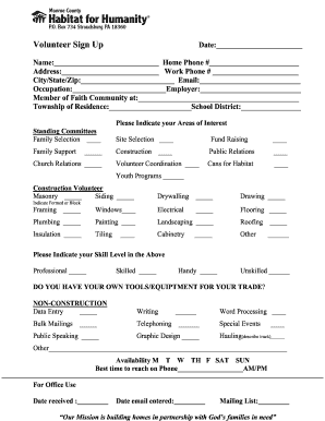 Volunteer Sign Up Form
