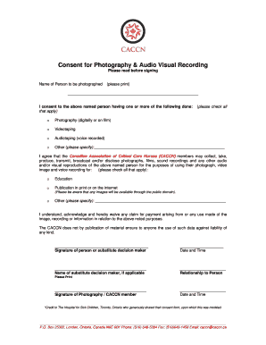 Consent for Photography & Audio Visual Recording