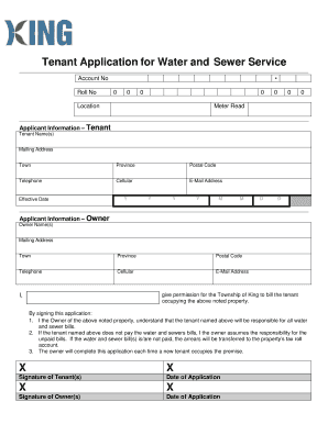 Tenant Application for Water and Sewer Service