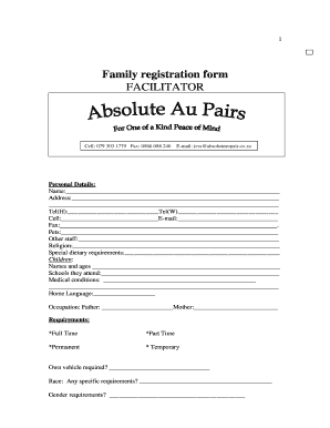 Family Registration Form for Au Pair Services