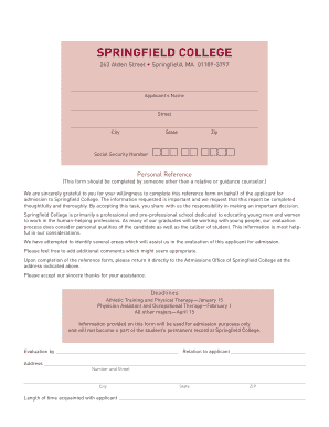 Springfield College Admission Reference Form