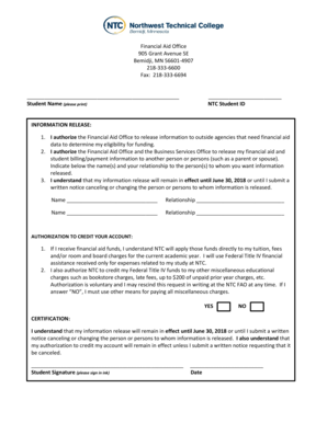 NTC Financial Aid Information Release Form
