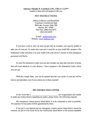 Pet Instruction Letter