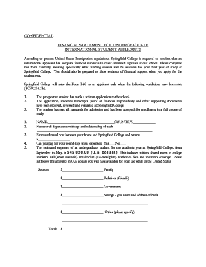Financial Statement for International Student Applicants