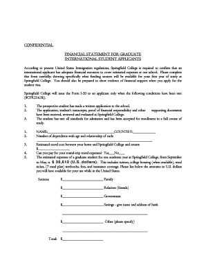 Financial Statement for Graduate International Student Applicants