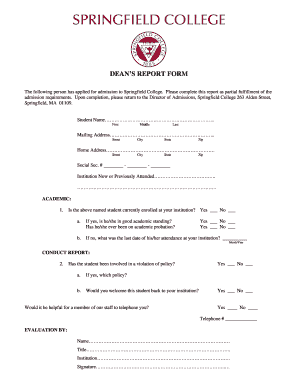 Dean's Report Form