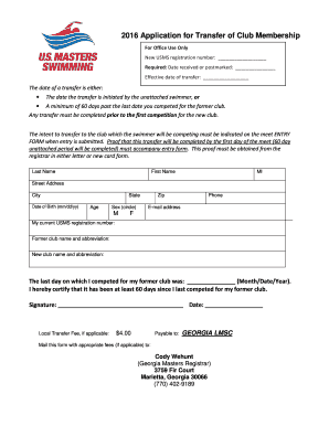 USMS Club Membership Transfer Application