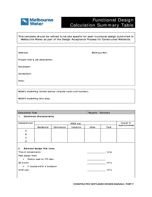 Functional Design Calculation Summary Table