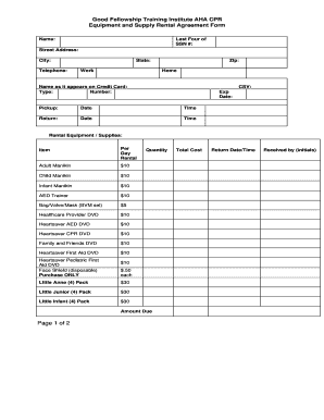 AHA CPR Equipment Rental Agreement