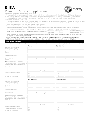 UK Virgin Money E-ISA Power of Attorney Application