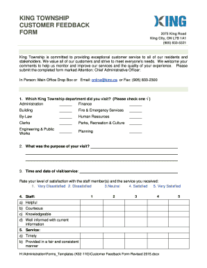 King Township Customer Feedback Form