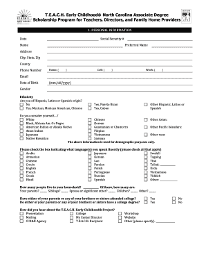 T.E.A.C.H. Early Childhood North Carolina Associate Degree Scholarship Application