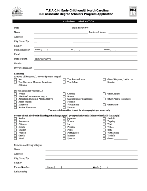 T.E.A.C.H. Early Childhood Associate Degree Scholars Program Application