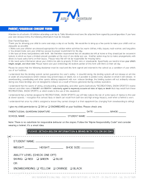 Parent Guardian Consent Form for Ski Trip