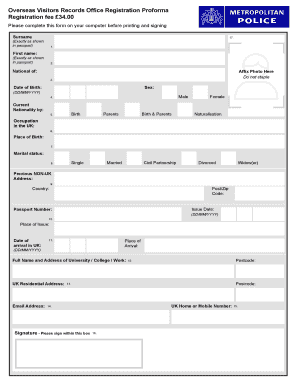 Overseas Visitors Records Office Registration Form