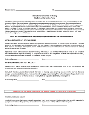 Student Authorization Form for Title IV Funds