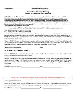 Parent PLUS Borrower Authorization Form