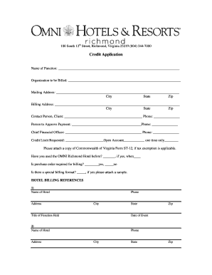 Omni Richmond Hotel Credit Application