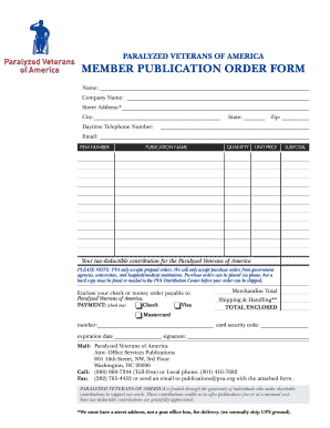 Paralyzed Veterans of America Member Publication Order Form