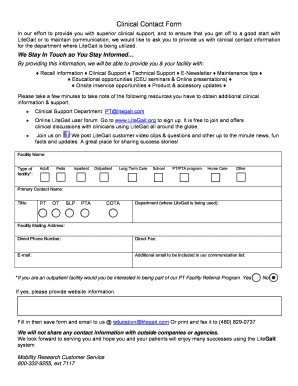 Clinical Contact Form for LiteGait Support