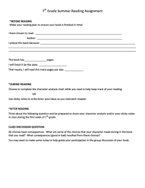 7th Grade Summer Reading Assignment