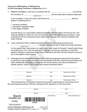 Consent to Withholding or Withdrawing Life-Prolonging Treatment