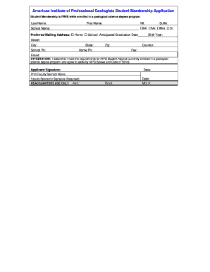 American Institute of Professional Geologists Student Membership Application