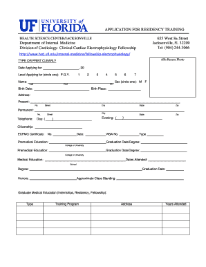 Application for Residency Training