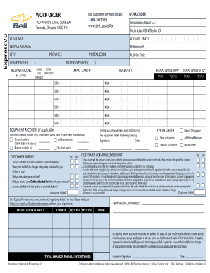 Bell ExpressVu Work Order Form