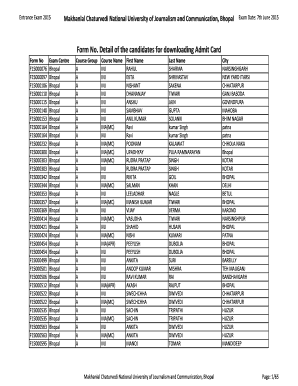 Form No Detail of the candidates for downloading Admit Card