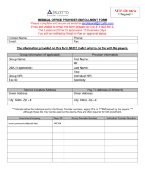 MEDICAL OFFICE PROVIDER ENROLLMENT FORM