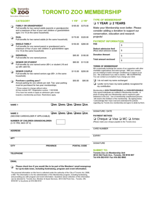 Toronto Zoo Membership Application