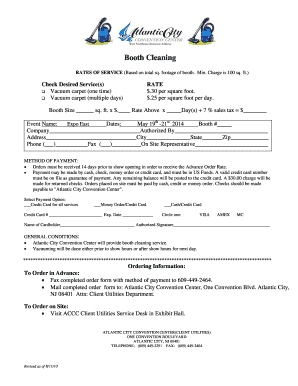 Booth Cleaning Service Order Form