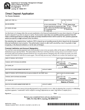 Michigan Pension Direct Deposit Application