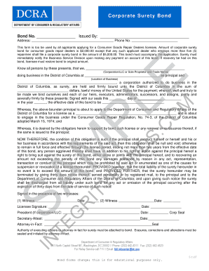 Corporate Surety Bond for Consumer Goods Repair Dealers