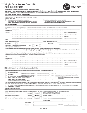 Virgin Easy Access Cash ISA Application Form