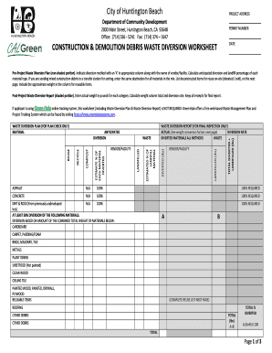 Construction Demolition Debris Waste Diversion Worksheet