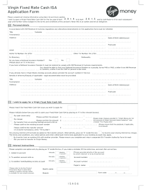 Virgin Fixed Rate Cash ISA Application Form