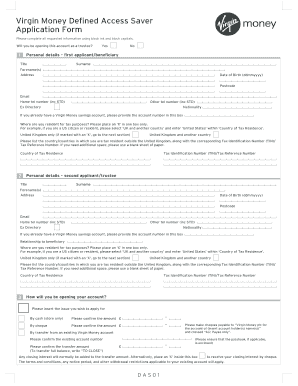 Virgin Money Defined Access Saver Application Form